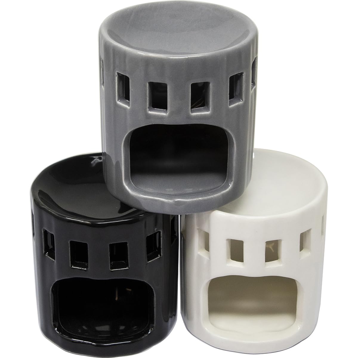 BARGAINSGALORE 3 X CERAMIC OIL BURNER MELTS TEA LIGHT CANDLE GIFT SET AROMA WAX 9CM CUTOUT NEW