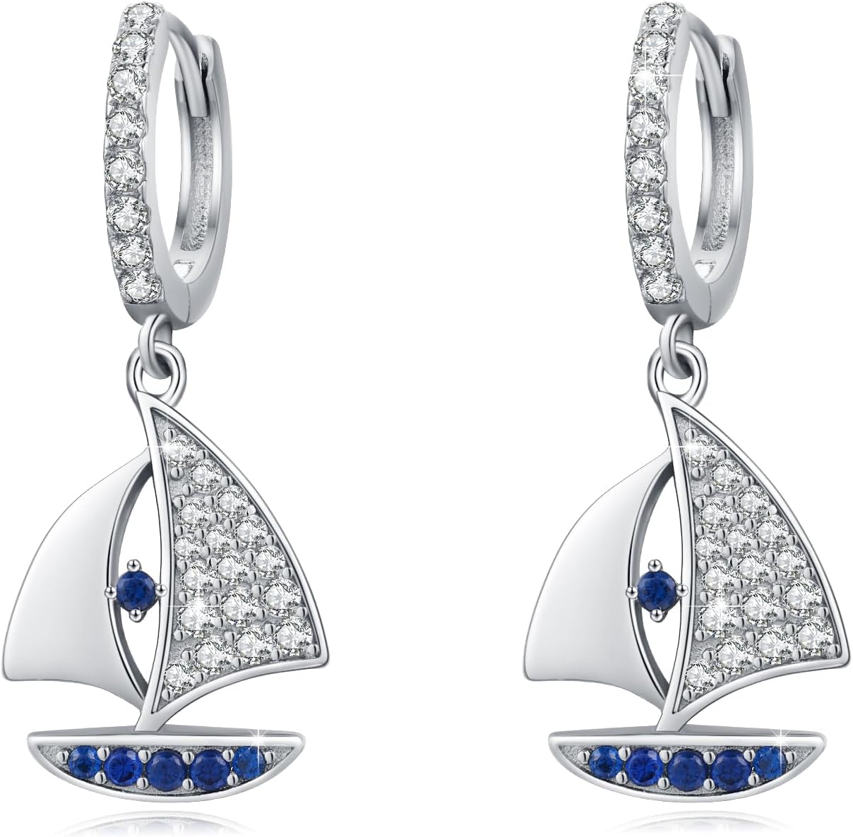 Sailing Boat Earrings 925 Sterling Silver Dangle Earrings Nautical Earrings Ocean Jewellery Sailing Boat Captain Sailor Inspirational Beach Earrings Birthday Gifts for Women Girls