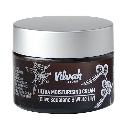Vilvah Ultra Moisturising Cream for Face | Lightweight, Non-Greasy Moisturiser | Hydration & Skin Barrier Repair| With Olive Squalane, White Lily & Goji Berry | For All Indian Skin Types | 50g
