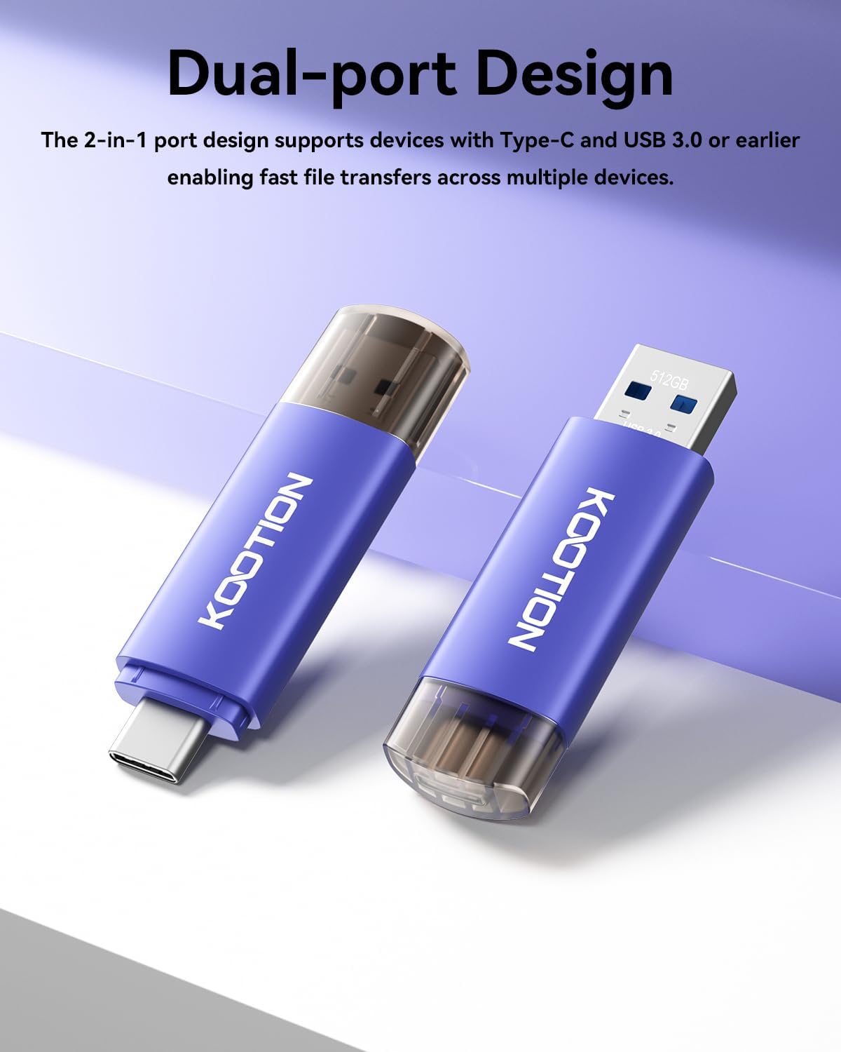 512GB USB C Flash Drive, KOOTION 2-in-1 Type-C Flash Drive USB-A & USB-C 3.0 Dual Drive OTG, Thumb Drive Memory Stick for Android Smartphone/Tablet/PC