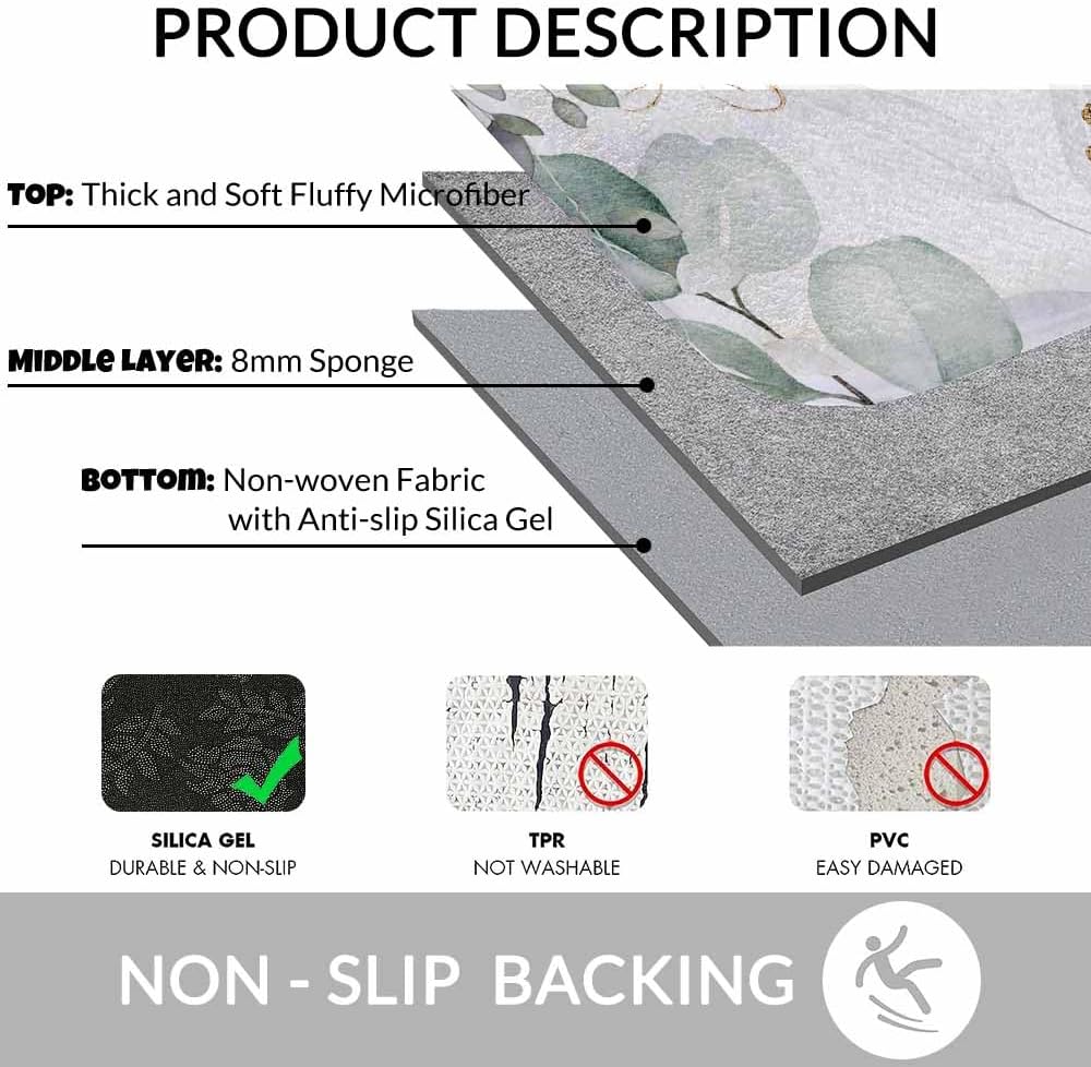 Watercolor Botanic Bath Rugs Microfiber Bathroom Mat Soft Plush Shaggy Shower Mat for Bathroom Fluffy Comfortable Water Absorbent Carpet Non-Slip Machine Washable 20"X30"