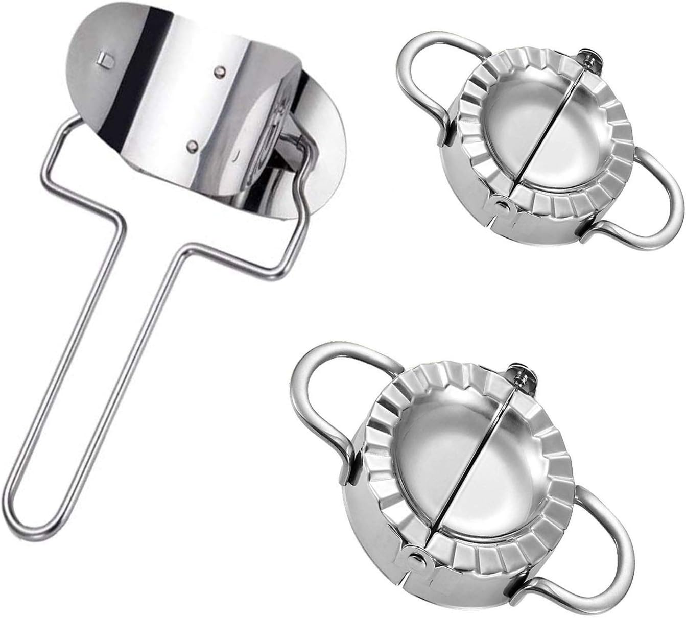 3 Pieces Stainless Steel Dumpling Maker and Cutter, 1 Dumpling Skin Maker 2 Dumpling Molds Chinese Dumpling Cutter Pastry Making Tools