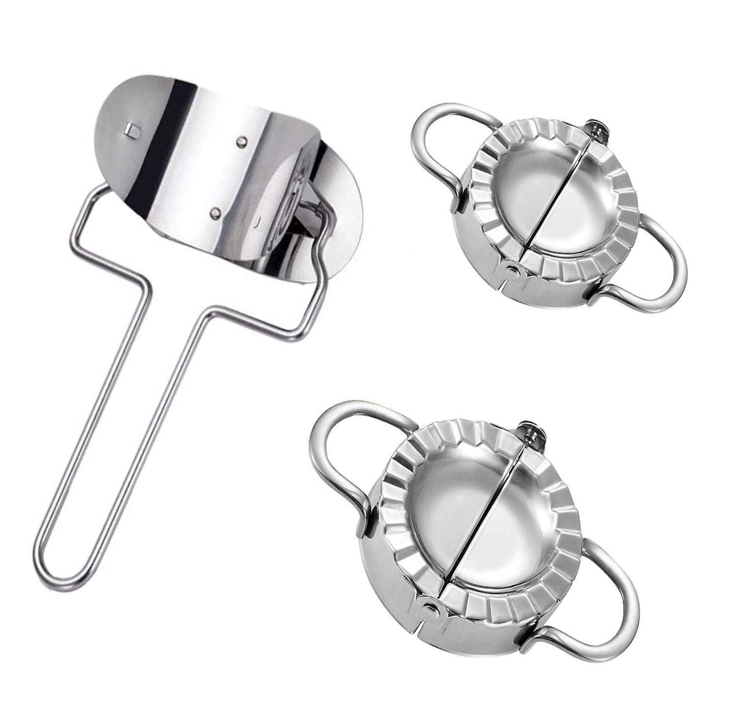 3 Pieces Stainless Steel Dumpling Maker and Cutter, 1 Dumpling Skin Maker 2 Dumpling Molds Chinese Dumpling Cutter Pastry Making Tools