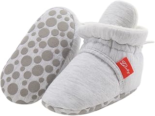 ohsofy Newborn Baby Cotton Booties Stay On Slipper Winter Warm Soft Shoes Non-Skid Infant Ankle Boots Crib Shoes