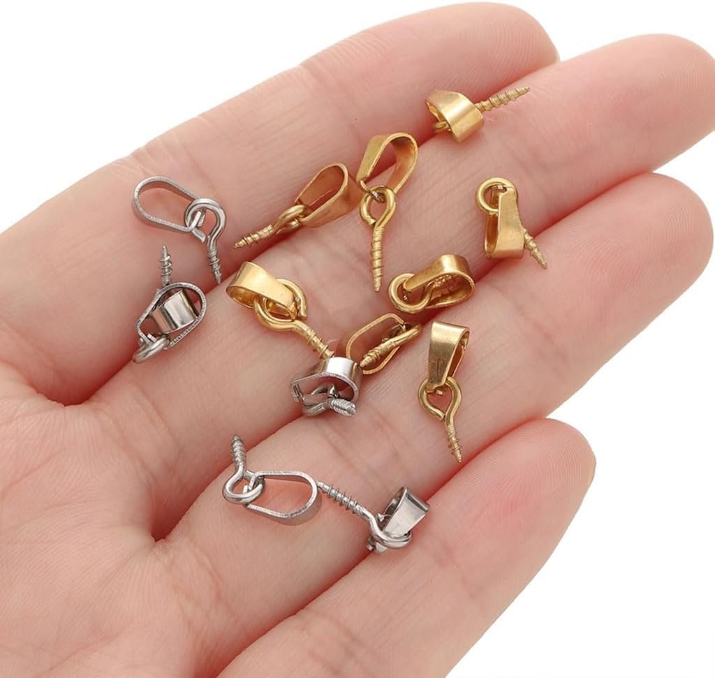 20pcs Stainless Steel Screw Eye Pins Bail Top Drilled Beads End Pendant Charms Connectors Dangle Charm for DIY Jewelry Making(Gold,5 x 10mm)
