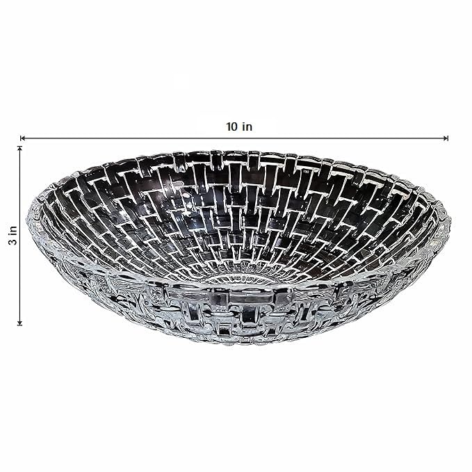 Image of Pure Source India Glass Floral Fruit Bowl for Dining Table Decoration, Home Decor & Gifting Purpose- 1 Piece, Transparent, 10 Inch