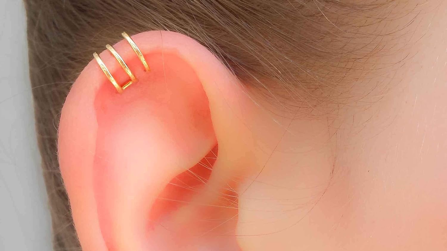 Triple Band Helix Earcuff Hammered 14k gold filled Cuff Earring Ear Wrap Non Pierced Fake Piercing Clip On