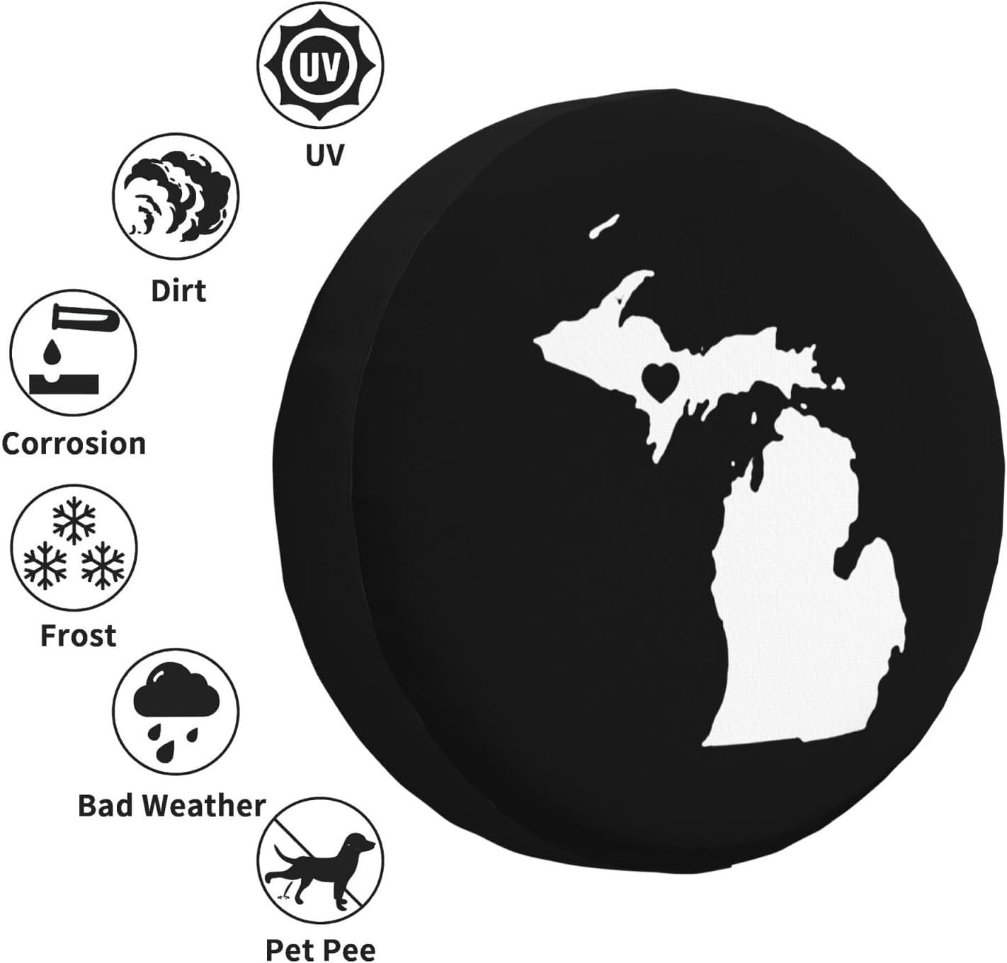 Love Michigan State Map Spare tire Cover dust Proof tire Cover fits Trailers, RVs, SUVs and Many 14/15/16/17 inch Vehicles