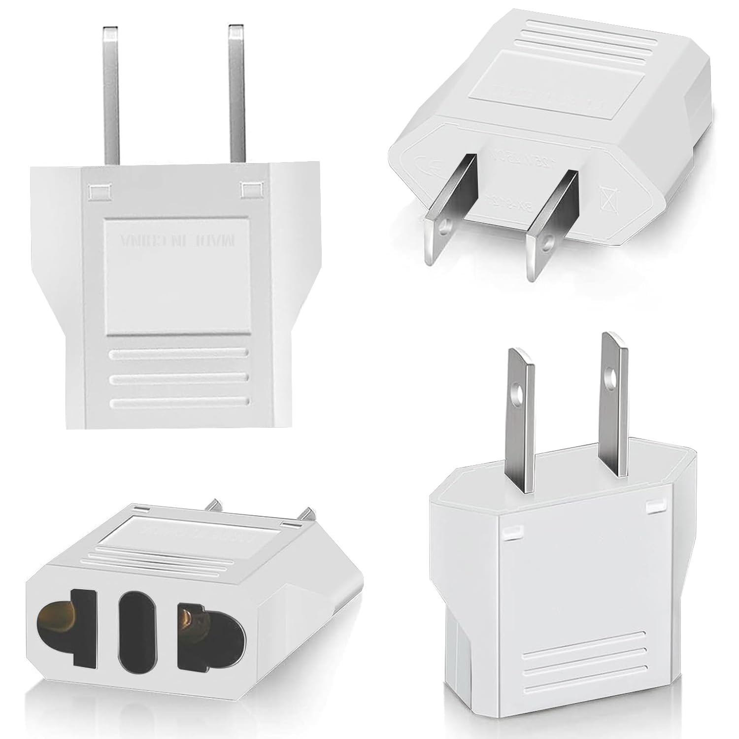 4 Pièces Adaptateur USA, Adaptateur EU Europe France vers Etats-Unis/Américain/US/Chine/Japon/Canada/Mexique Blanc, Adaptateur Type A