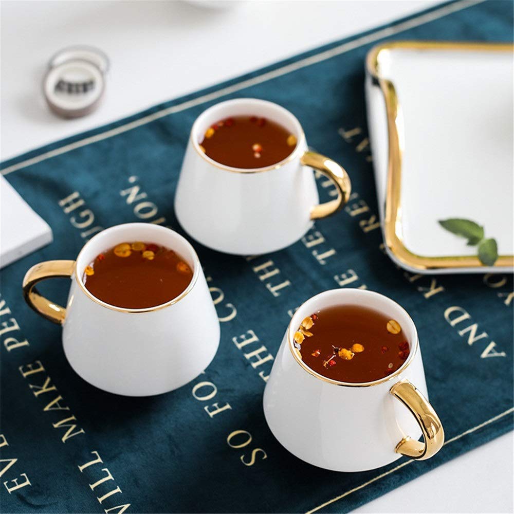 IXOAKQ Glazed Porcelain Coffee and Tea Service with 6 Piece Cups and Coffee Tray 8 Pieces Afternoon Tea Drinkware Coffee Set (White)