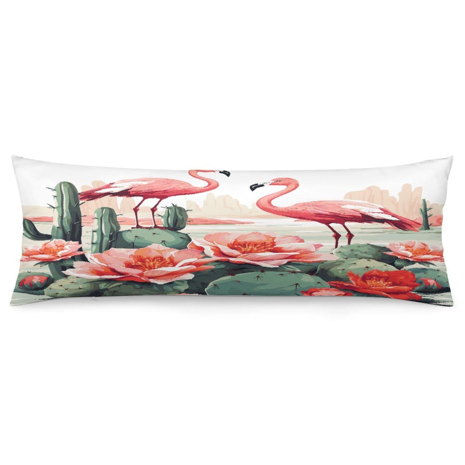 Cactus Flamingo Rose Flowers Pillowcase Basics Body Pillow Pillowcase with Zipper Retro Pillows Protector Long Pillow Case Cover for Hot Sleepers and Night Sweats