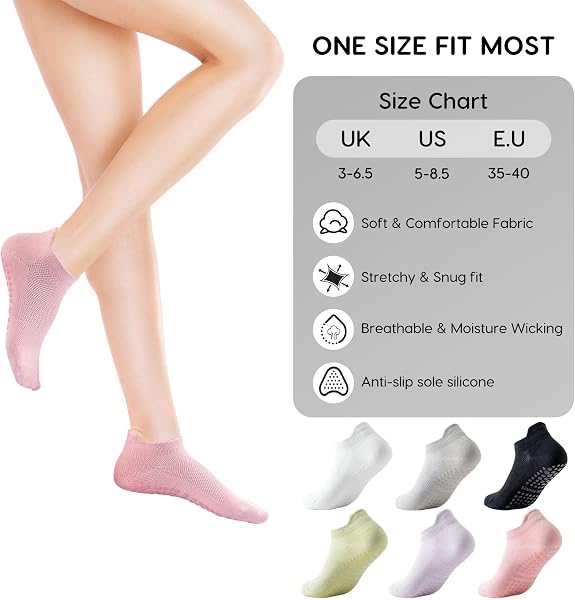 Dzpuhuojz 6 Pares Calcetines Pilates Antideslizantes,Mujer Transpirables Yoga Antideslizantes Calcetines para Pilates Reformer Pilates, Yoga, Ballet, Danza 35-40 - 4