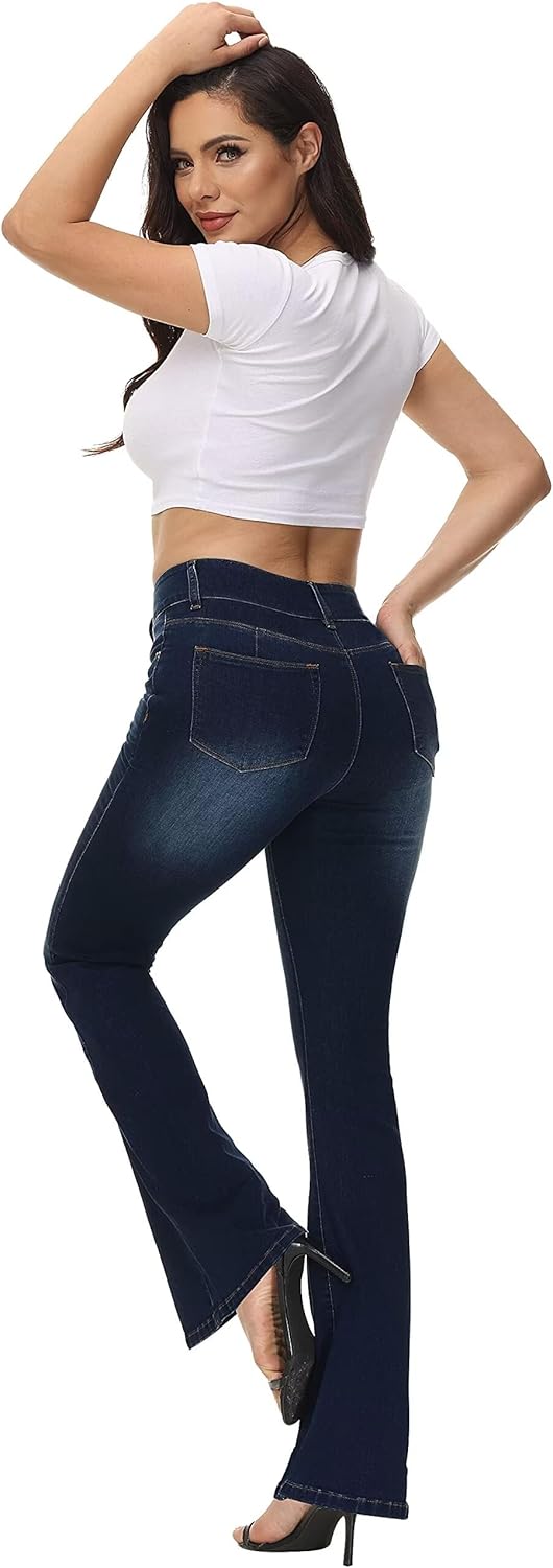 KDF High Waisted Flare Jeans for Women Bell Bottom Jeans with Belt for Women Stretch Wide Leg Jeans - Image 6