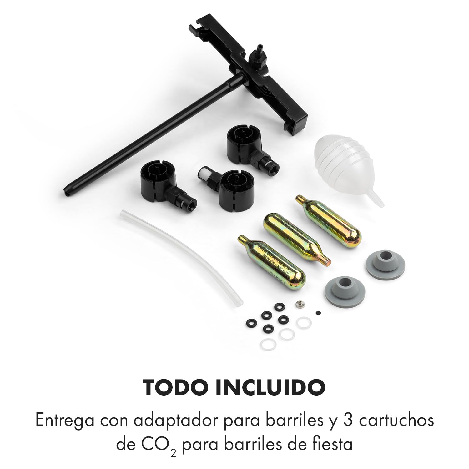 Klarstein Beerkules Tirador de cerveza y enfriador - para todos los barriles de 5 L con y sin sistema, presión CO2, incl. 3 cartuchos, refrigeración por compresor 2-12°C, plata-negro