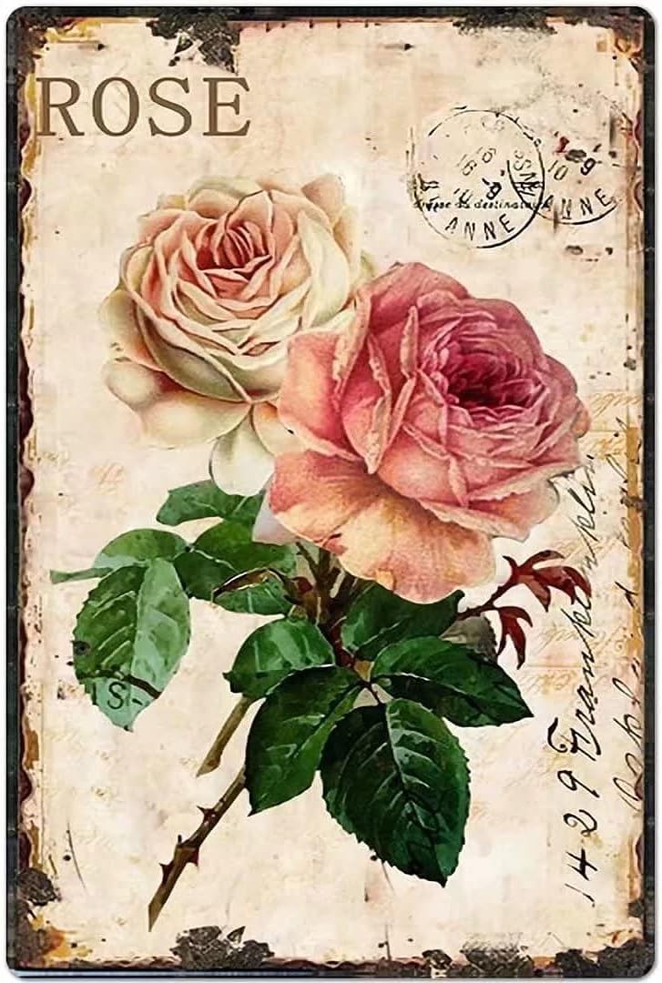 WZVZGZ Retro Metal Aluminium Tin Sign Garden Flower Metal Tin Sign,Beautiful Rose,Farmhouse Sign Country Farm Kitchen Wall Home Garden Decor Art Signs Garage Decoration 8x12 Inch