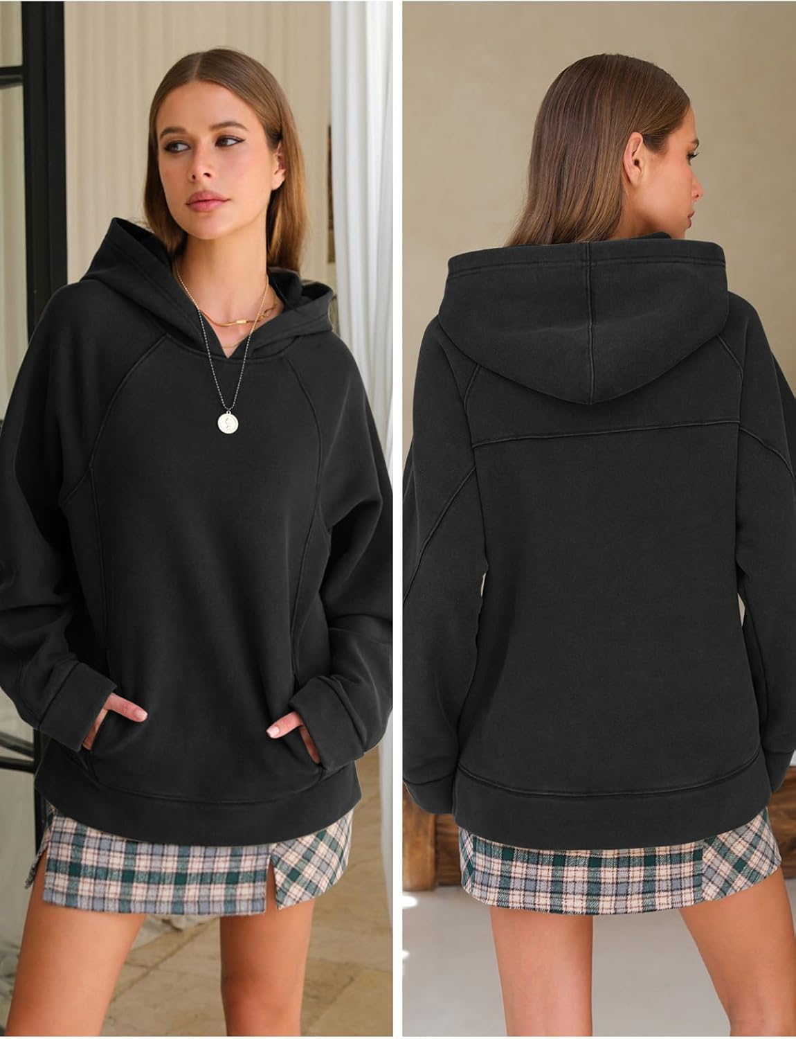 EXLURA Womens Heavyweight Cotton Hoodies Oversized Sweatshirts Fleece Pullover Fall Winter Vintage Washed Hoodie Pockets Y2K - Image 3