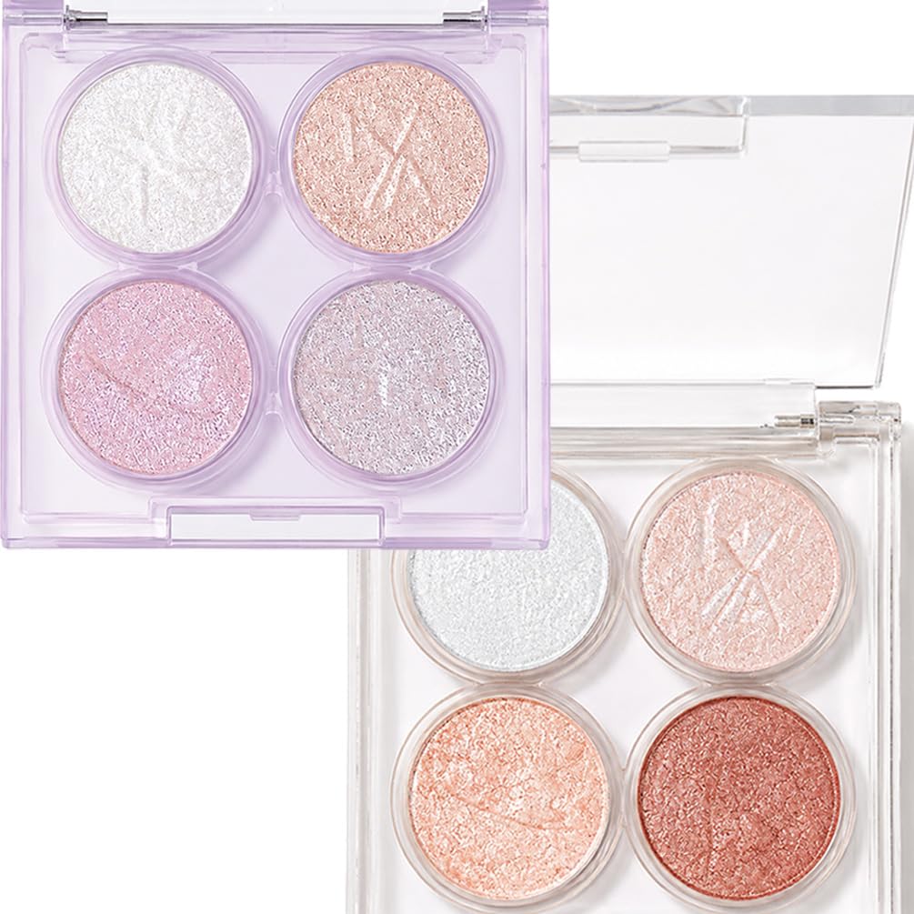 4 Color Glitter Eyeshadow Palettes 2 pcs set – Shimmer Metallic Shades for Sparkling Eye Makeup, Long-Lasting & Highly Pigmented, Vegan & Cruelty-Free (01+02)