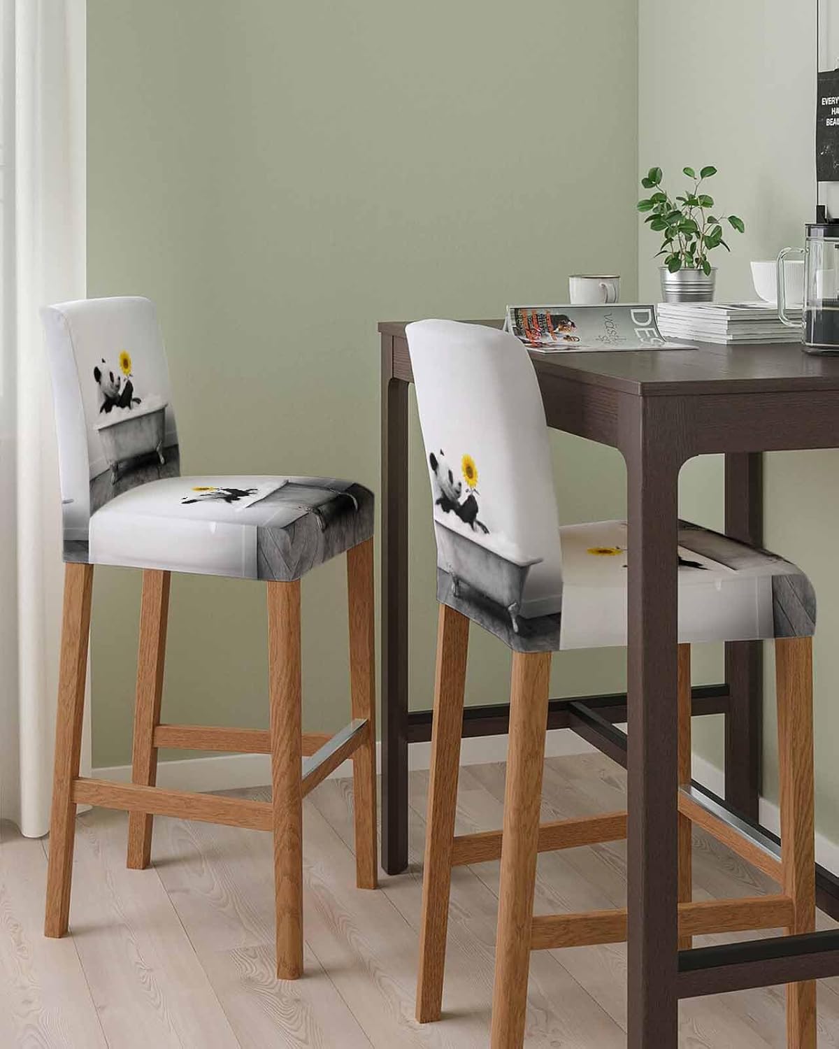 Bar Stool Covers Panda Giraffe Shower on Bathtub Bar Chair Cover Set of 4 Stretch Elastic Chair Covers Sunflower Funny Animal Counter Height Chair Slipcovers Protectors for Kitchen Dining Room Pub