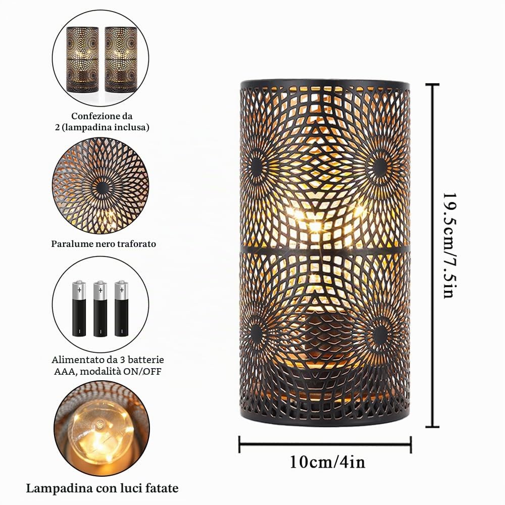 JHY DESIGN Set di 2 Lampada da Tavolo in Metallo Nero D'accento Senza Fili Alimentata a Batteria Con Lampadina Stile Edison Funzionamento a Ideale per Matrimoni Feste Patio Eventi