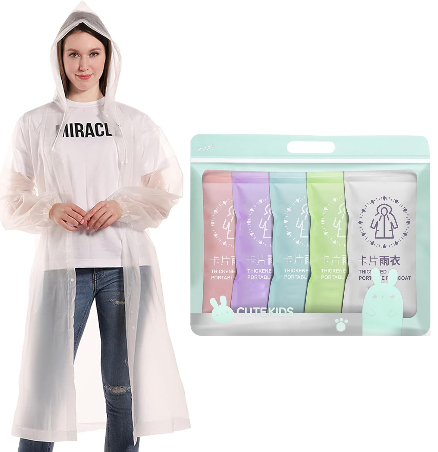 KASTWAVE Disposable Raincoat Clear Transparent Body Anti Storm Adult Portable Compressed Card Rain coat Waterproof Raincape for Women, Men, Individually Wrapped Emergency Long Raincoat Random Color