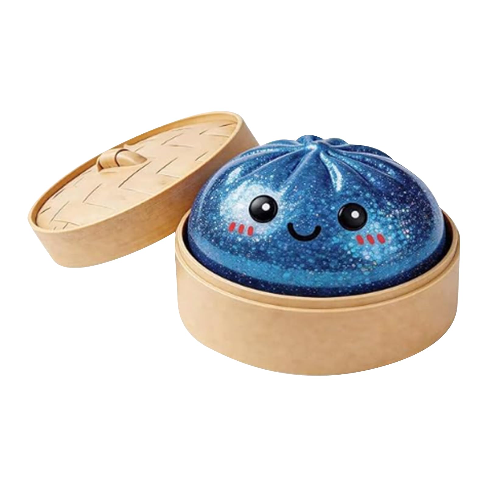 Glitter Dumpling Squishies with Steamer Box – Colourful Stress Balls Fidget Sensory Toys – 2026 New Bun Squeeze for Anxiety Relief – Christmas Birthday Party Stuffers Gift (Blue)