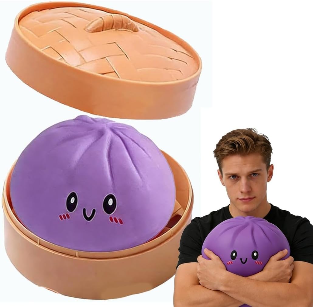 Giant 9.85 Inch Dumpling Squishies Stress Ball with Case – Soft Slow Rising Bun Fidget Toy, Cute Squeezable Toy for Adults, Desk Decor & Gift Party Favors Easter Basket Stuffers (Purple 1pc)