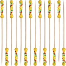 Hemoton 100 Peças de Palito de Coquetel Descartável de Frutas de Bambu Palito de Dente de Martini Palito de Coquetel Palito Aperitivo Contas Amarelas Com Corda para Suprimentos de Festa
