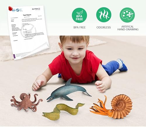 Miniatura 3 de Volnau Juguetes de criatura marina, 9 piezas, figuras de animales del océano Pacífico, pez tiburón para niños pequeños, decoración de Navidad,