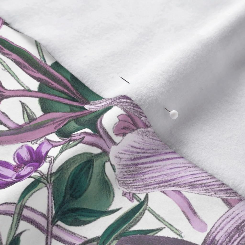 Spoonflower Fabric - White Lilac Lavender Floral Flowers Botanical Spring Purple Printed on Polartec(R) Fleece Fabric Fat Quarter - Sewing Blankets Loungewear and No-Sew Projects