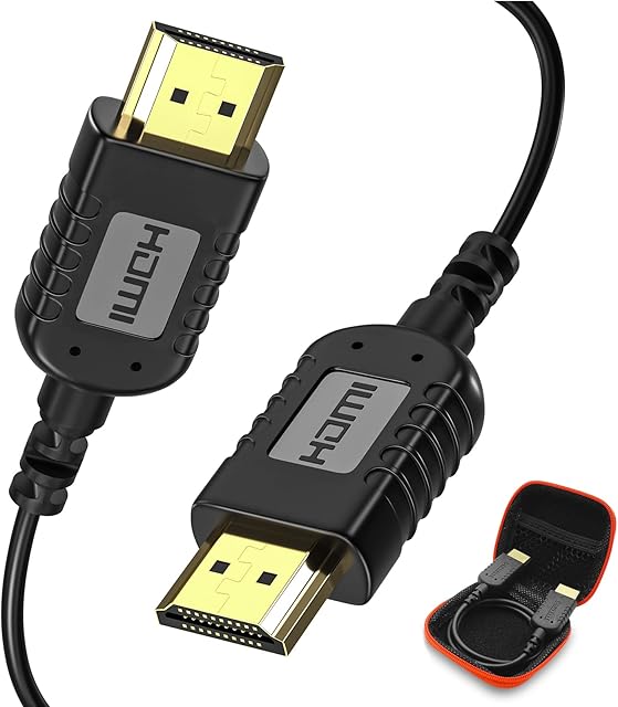 Ultra cienki i super elastyczny kabel HDMI 0,8 m, bardzo cienki przewód HDMI 2.0, High Speed World's Thinnest HDMI obsługuje 4K, Ethernet, ARC, HDR do Gimbal, stabilizator aparatu, Nintendo Switch, PS4, TV, PC, laptopa