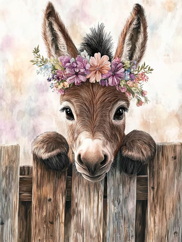 Bimkole 5D Diamond Painting Kit Bricolaje Arte Burro, Animal Pintura De Arte Pintura Diamantes Kits Estampados De Punto De Cruz Diamantes de Imitación Decoración de Pared 30x40 cm