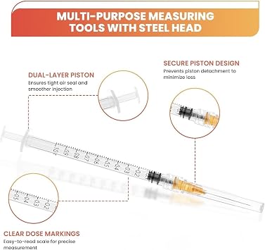 20 x 1ml 25G Precision Dispensing Measurement Tools, individually wrapped, Anti- Leakage LUER Lock Design, Suitable for lab supplies, Scientific use, and Pet care.