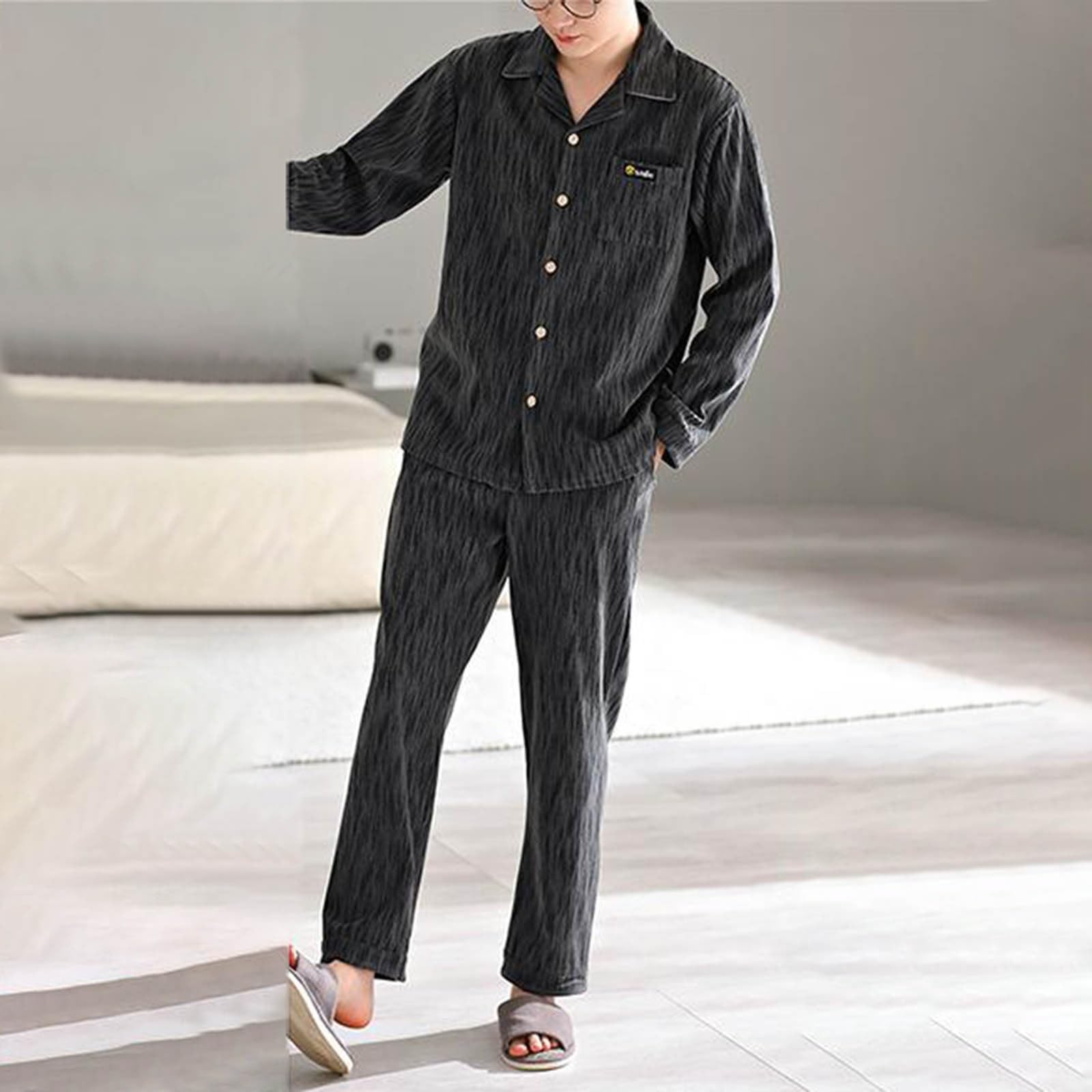 Genérico Pijama Hombre Otoño Invierno Terciopelo Alemán Manga Larga Conjunto Hogar Delgado Forro