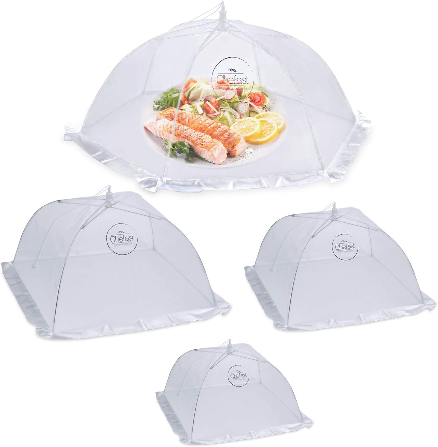 Food Cover Tent (4 Packs) - Pop Up Mesh Covers in 4 Sizes with Reusable Carry Bag - Protect Foods from Fruit Flies - Great for Picnics and Outdoor BBQ