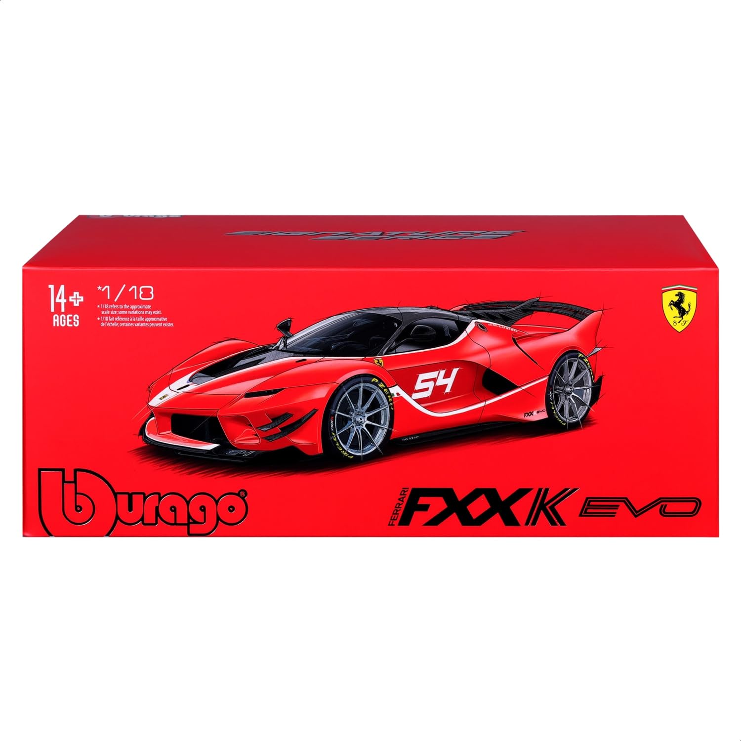 Bburago "Signature Serie Ferrari FXX-K EVO #54, rot - Supercar Modellauto 1:18 Die-Cast Originalgetreues Sammlerauto Spielzeugauto mit beweglichen Türen, Motorhaube & Kofferraum ab 14 (18-16908R)