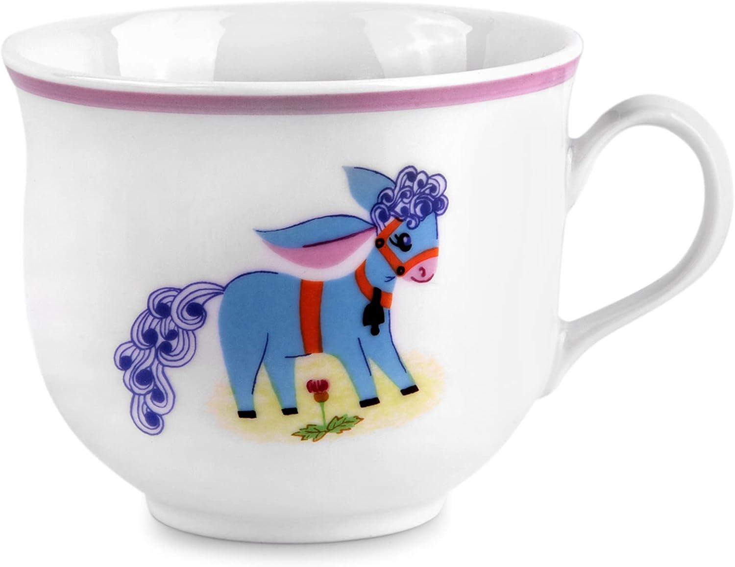 7.6 fl oz (225 ml) Porcelain Kids Plates and Mug Set - Kid's Dinnerware Set of 3 - Deep, Flat Plates and Mug (Donkey)