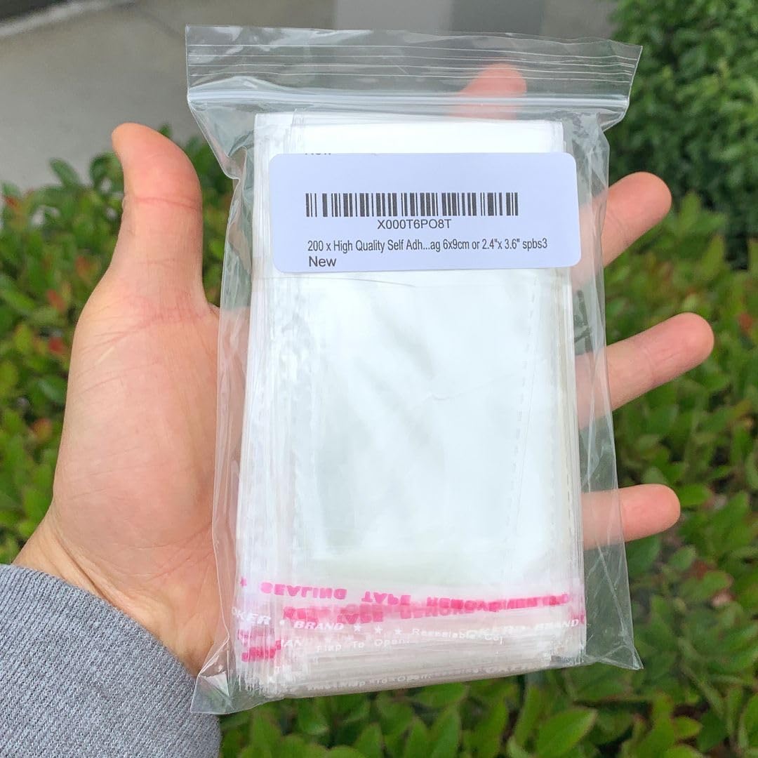 200pcs Strong Self Adhesive Resealable Clear Plastic Cellophane Bag Durable Thick Packaging Storage Bag (3.6 inch) SPB-s3