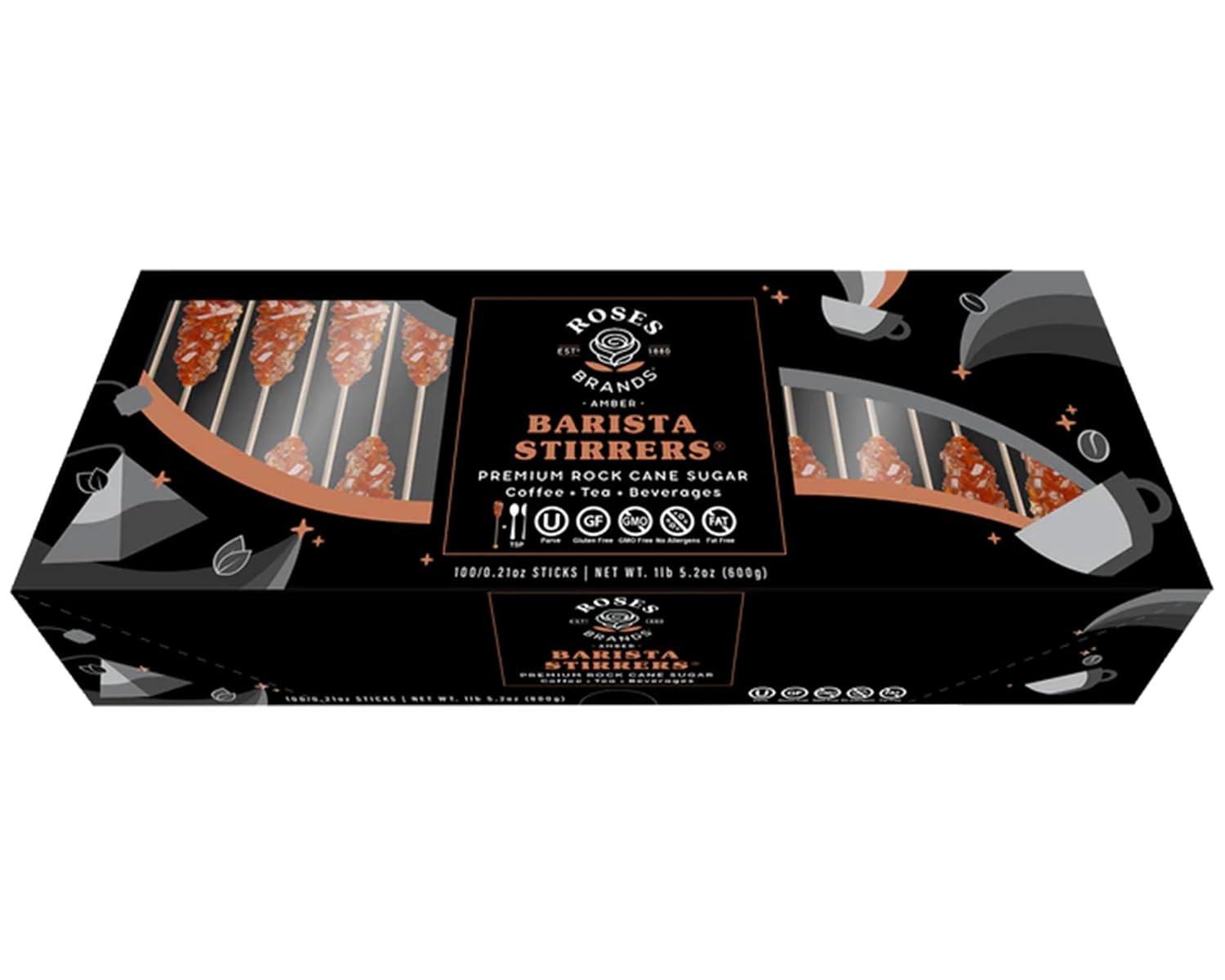 Rock Candy Demitasse Sticks - Amber - Unwrapped 100 Count for Coffee and Cocktails - Certified Kosher, Non GMO, Gluten-Free (4)