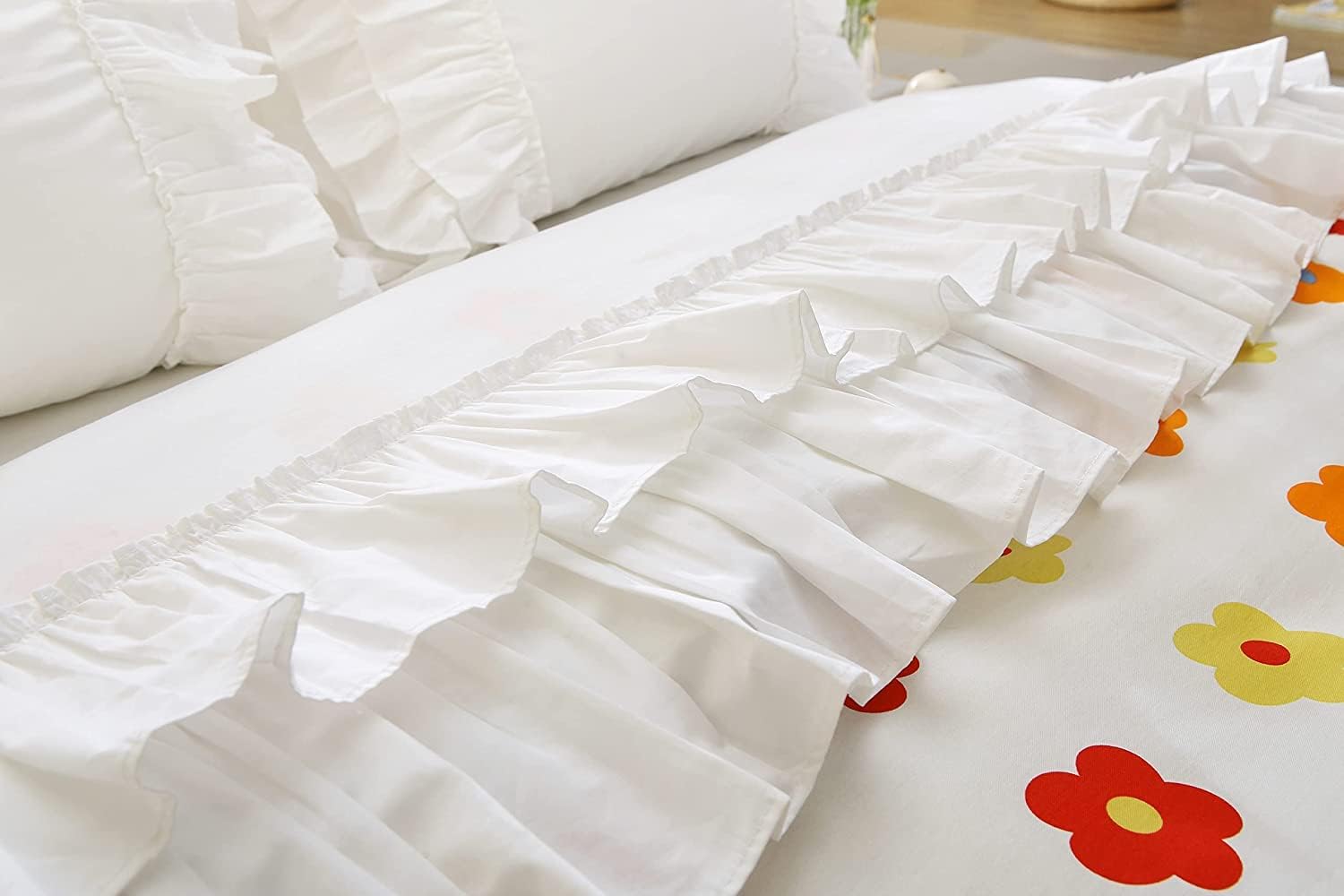 Ruffled Bed Flat Sheet Top Sheet Cotton White Double 1 Piece