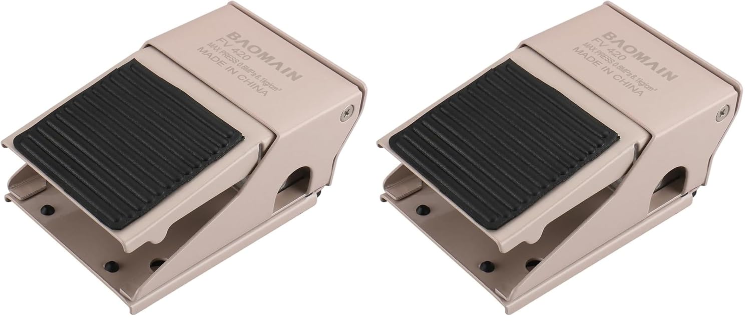 Baomain 1/4 PT Pneumatic Foot Pedal Valve FV-420 4 Way 2 Position Threaded Rubber Nonslip Pressure Control (Pack of 2)