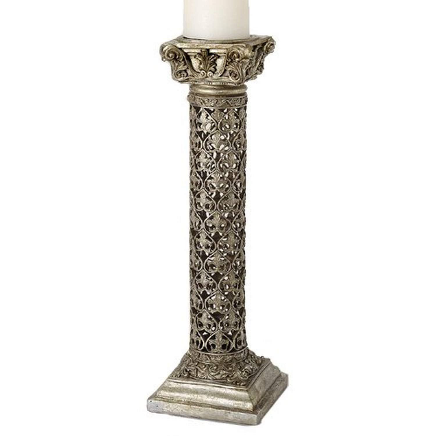 Pacific Decor Fretwork Candle Holder, 6-Inch by 6-Inch by 21-Inch, Antique Silver