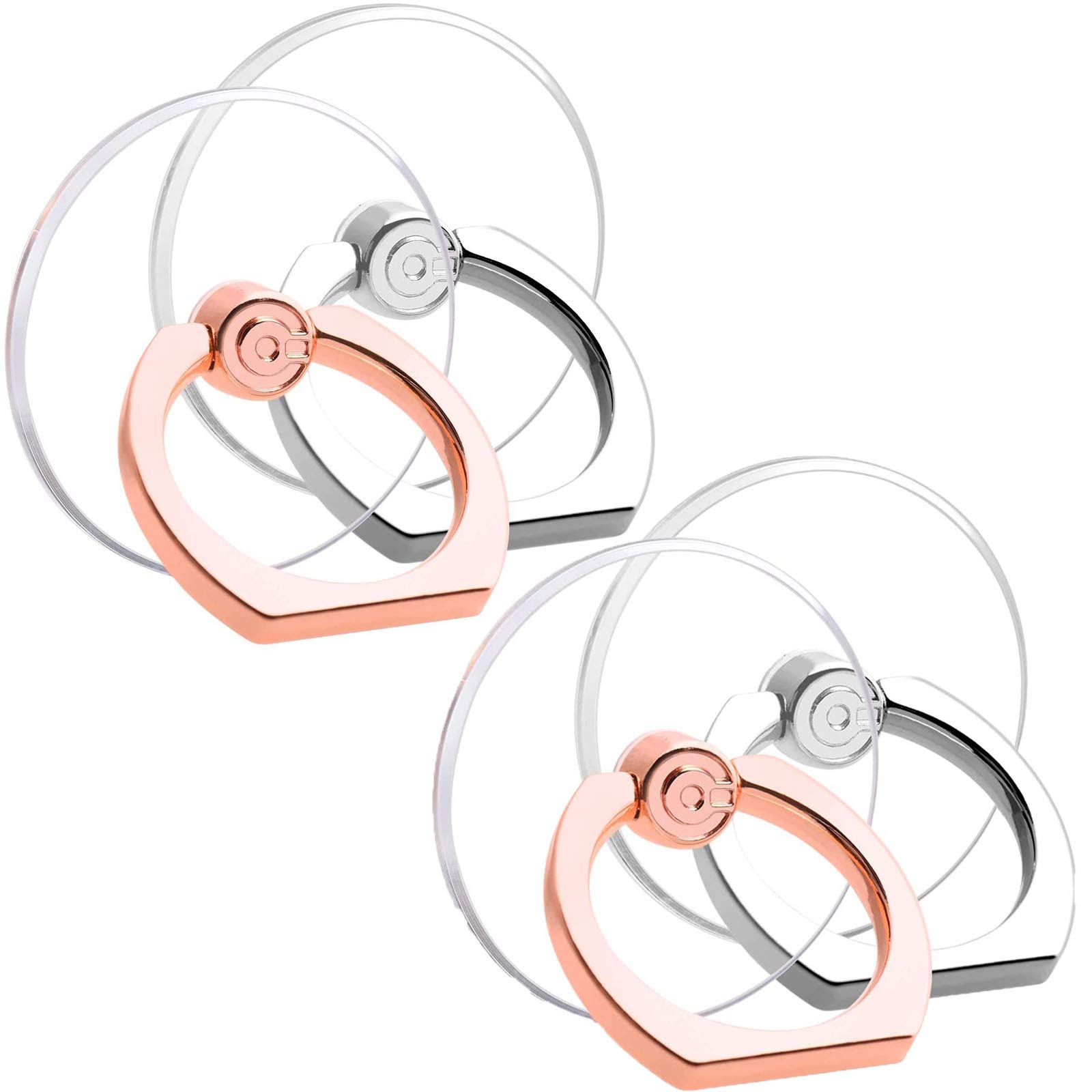Cell Phone Ring Holder Stand Transparent Finger Grip Loop,DFsucces 360°Rotation Finger Ring Stand, Clear Cell Phone Kickstand Compatible with Most of Phones,Tablet(2Silver+2Rose Gold)