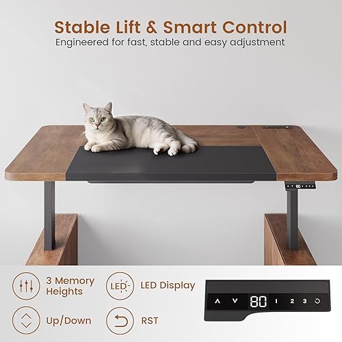 Miniatura 4 de SEDETA Escritorio ejecutivo de pie de 63 pulgadas con almacenamiento, escritorio ejecutivo de altura ajustable con tomas de corriente, escritorio