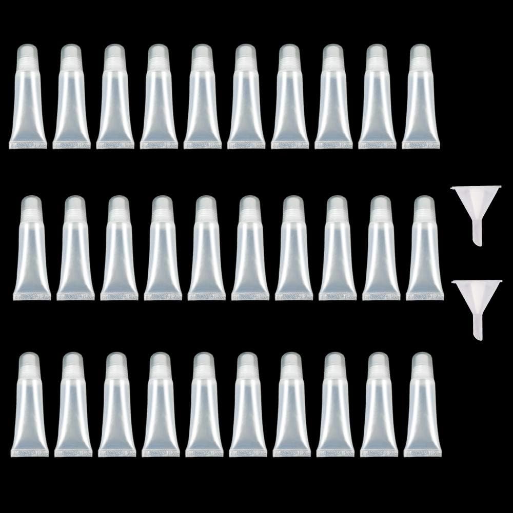 30pcs 8ml Mini Clear Soft Empty Lip Gloss Tubes Container, Refillable Empty Lip Balm Tubes, Mini Lip Gloss Containers for Women Girls DIY