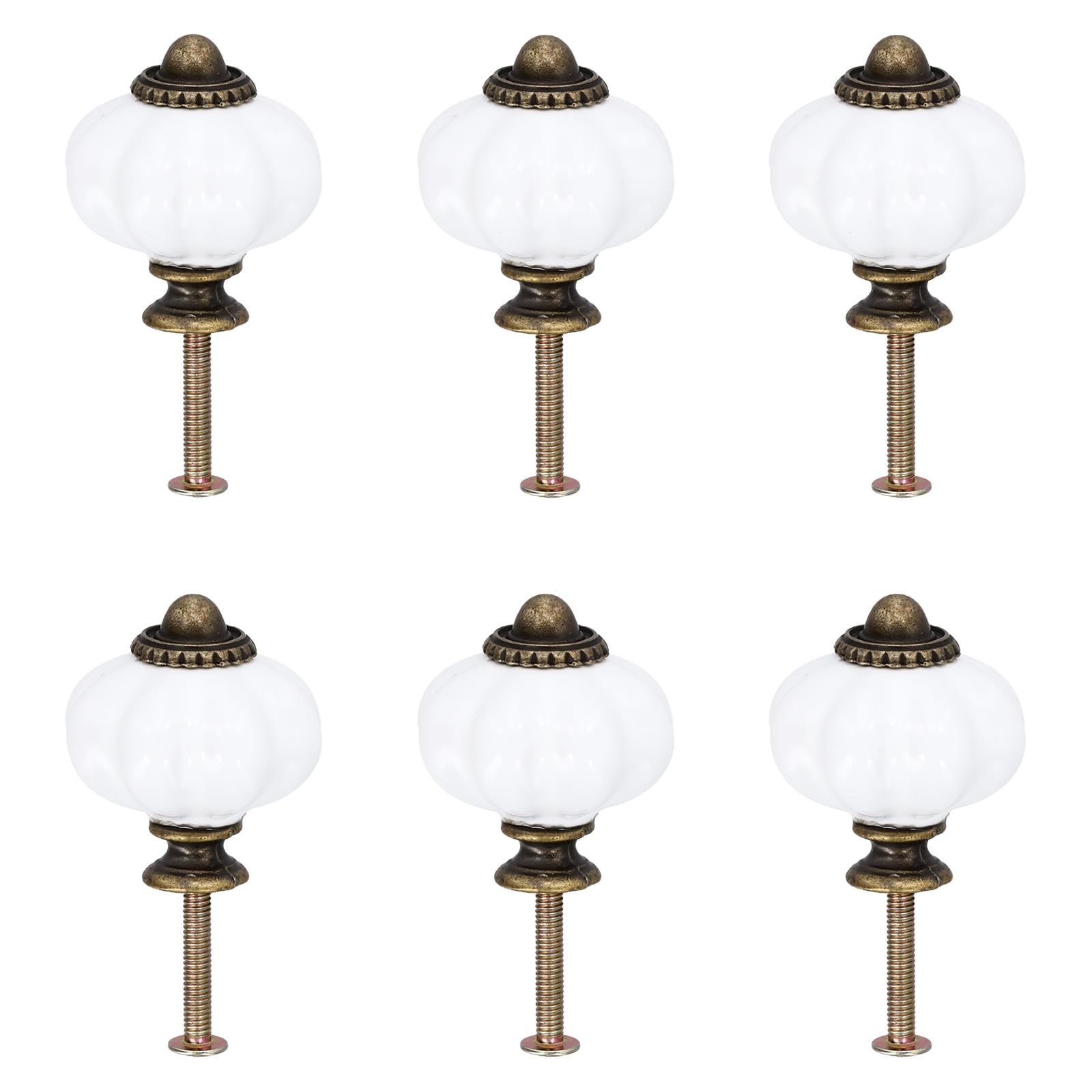 Merzio 6 PCS Ceramic Drawer Knobs Vintage Pumpkin Cupboard Handles, Pumpkin Carving Decorative Door Knobs with Screws for Kitchen Cupboard Wardrobe Chest of Drawers and Furniture Hardware
