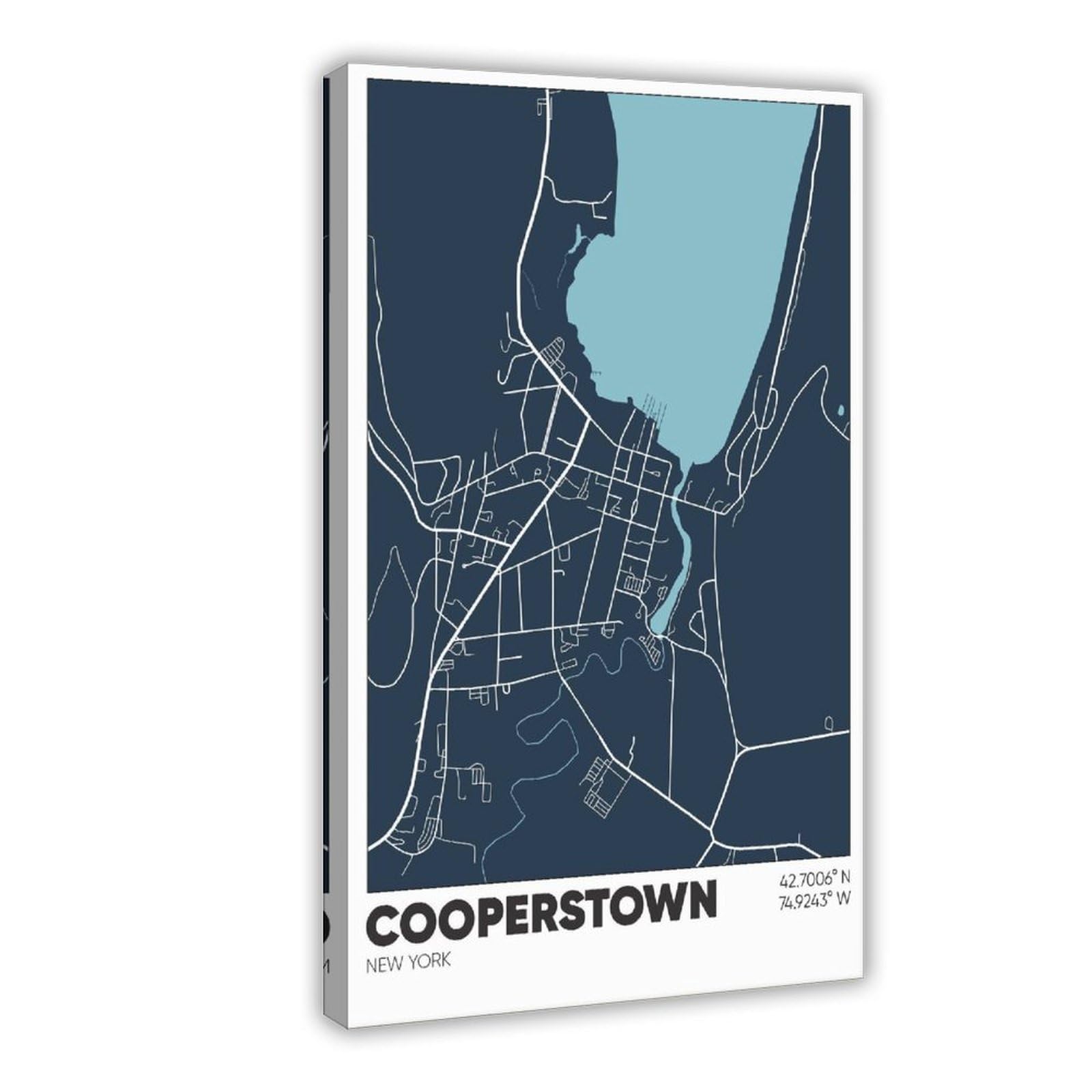 ANFOTCM Cooperstown Map, Nowy Jork sztuka dekoracja ścienna plakat rodzinny bar restauracja garaż kawiarnia sztuka znak prezent 50 x 75 cm