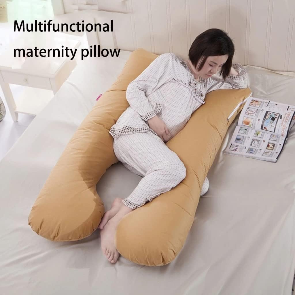 Pregnancy Pillow Four-Season U-Shaped Maternity Pillow for Sleeping During Pregnancy. Cotton Lumbar Side Sleeper Body Pillow Nursing Pillow. (Color : Yellow, Size : 140x80cm)
