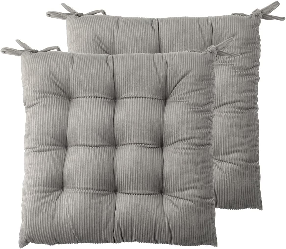Nnewvante Corduroy Chair Cushion with Ties Ultra Soft Warm Floor Cushion for Kids Reading Nook Comfortable Square Seat Cushion for Adult 15.7”x15.7” Set of 2, Grey