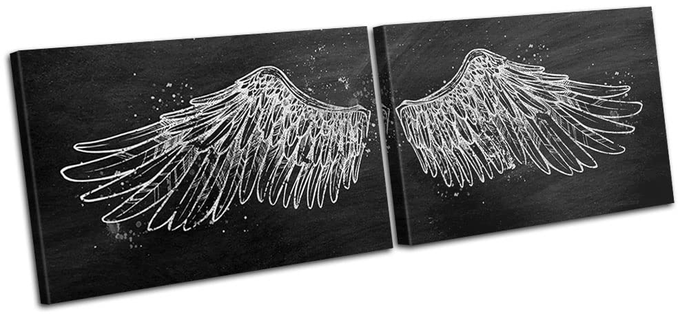 Bold Bloc Design - Angel Wings Grunge Urban Graffiti 270x90cm MULTI Canvas Art Print Box Framed Picture Wall Hanging - Hand Made In The UK - Framed And Ready To Hang 0021-0276(00B)-MP14-LO-F