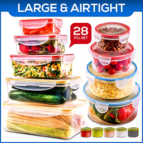 28 PCs Large Food Storage Containers with Lids Airtight- Freezer & Microwave Safe,BPA